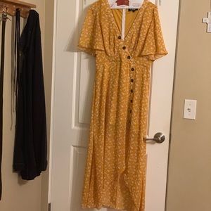 Lulu’s Yellow High Low Dress With brown Buttons